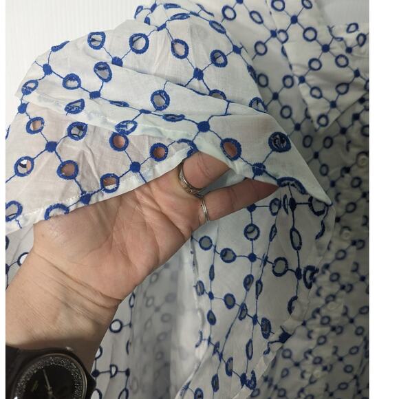 ALEXIS x Target Mini Dress Plus White Blue Dot Tulip Sleeve Eyelet Shirt 3X NWOT - Picture 8 of 12
